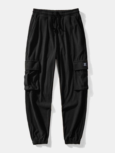 Afif® | Waffle Hooded Arc Hem T-Shirt & Drawstring Corduroy Cargo Jogger Pants