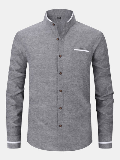 Gabino® | Long Sleeve Contrast Stand Collar Oxford Shirt