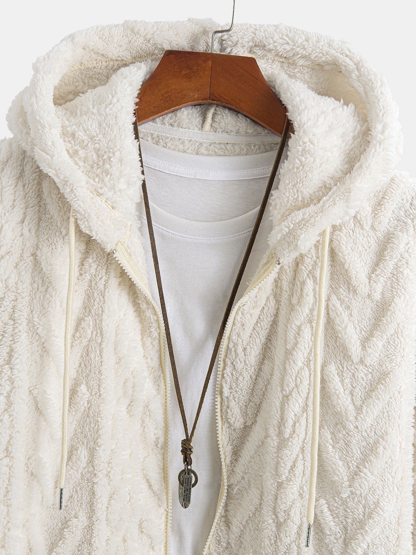 Cillian | Geometric Jacquard Zip Up Teddy Hoodie