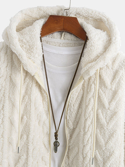 Cillian | Geometric Jacquard Zip Up Teddy Hoodie