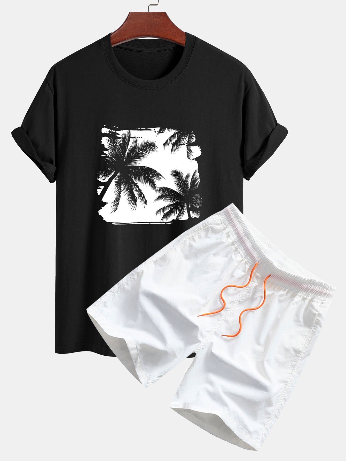 Chase® | Regular Fit Palm Trees Silhouette Print Cotton T-Shirt & Swim Shorts