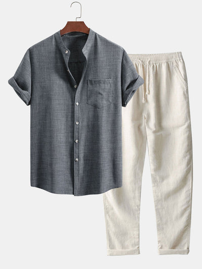 Scott® | Short Sleeve Stand Collar Shirt & Straight Leg Linen Pants