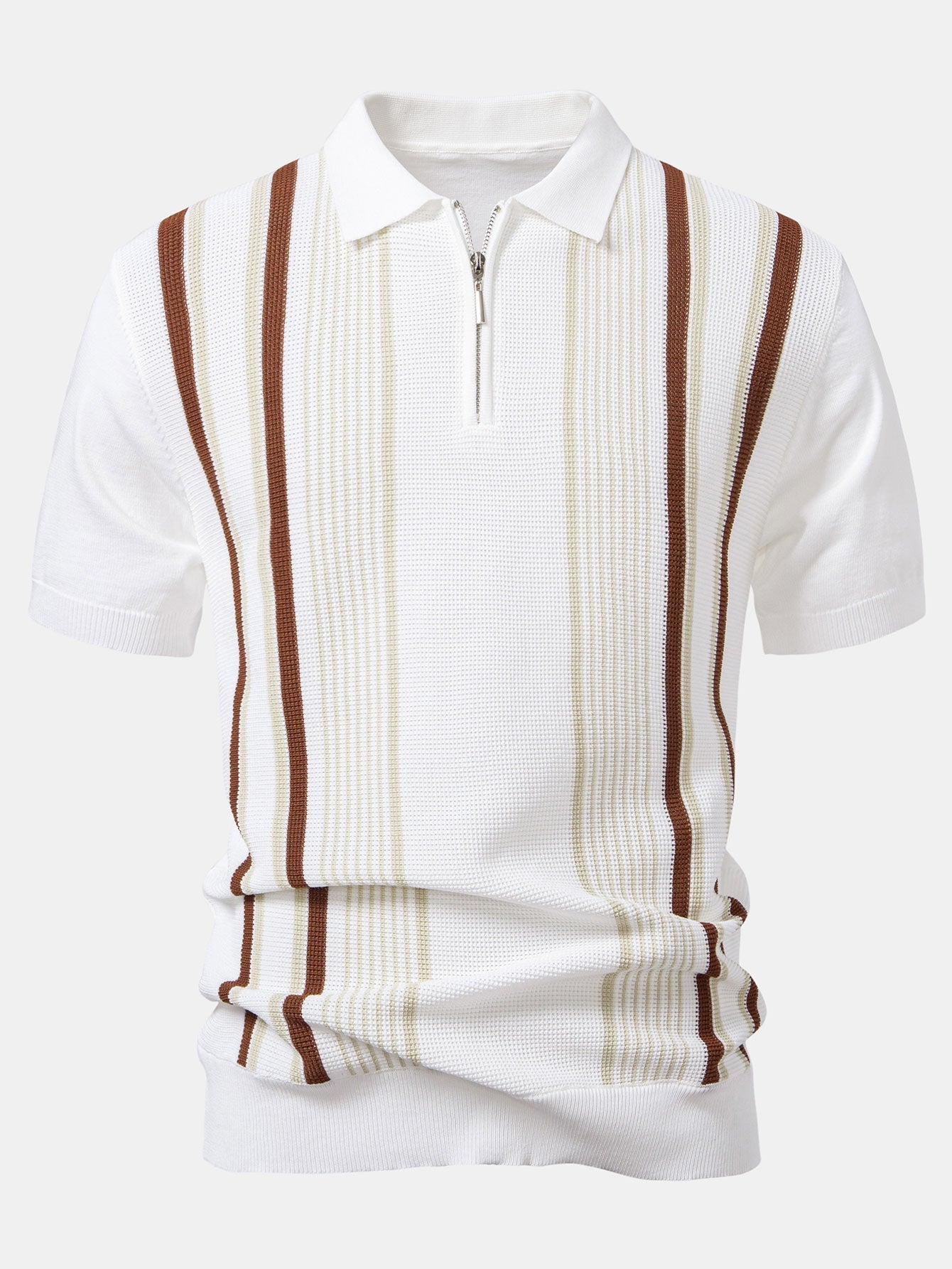 Luke | Stripe Knit Zip Up Polo Shirt