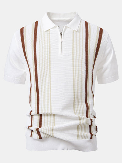 Luke | Stripe Knit Zip Up Polo Shirt