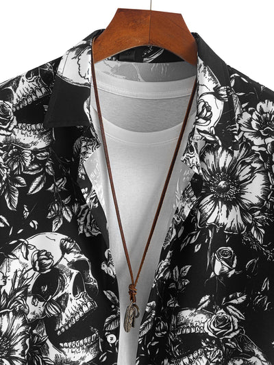 Assuan® | Skull Floral Print Button Up Shirt