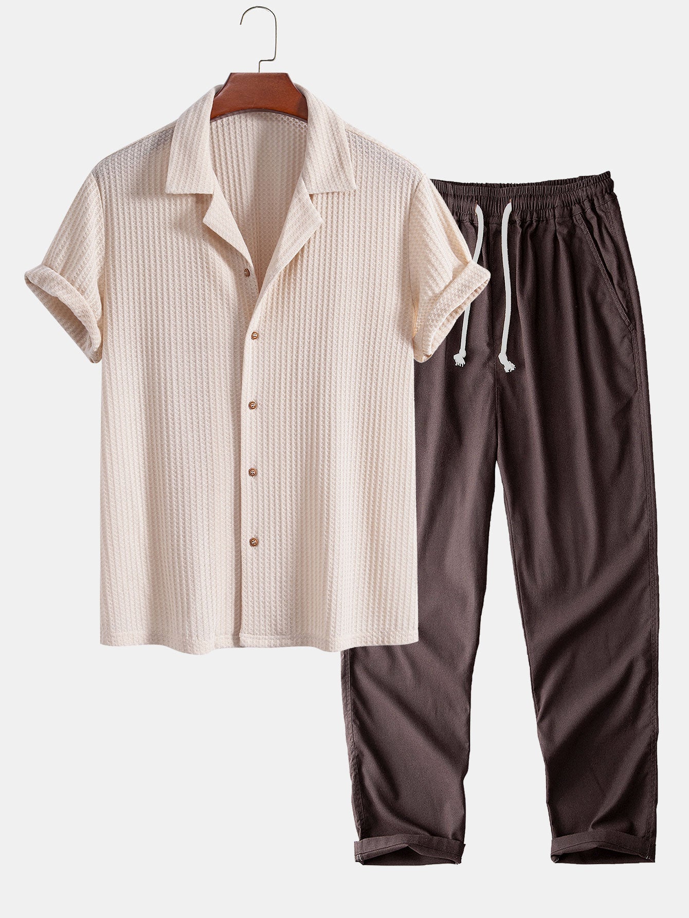 Clayton® | Short Sleeve Knitted Waffle Cuban Shirt & Straight Leg Linen Pants