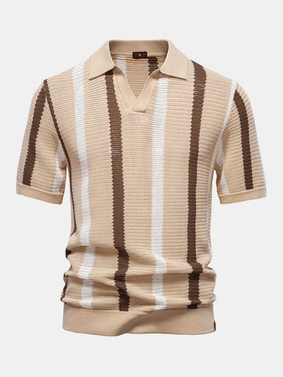 Chris® | Stripe Knit V Neck Polo Shirt