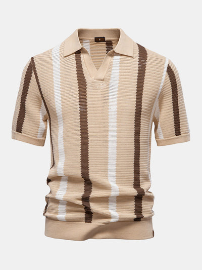Jordan | Stripe Knit V Neck Polo Shirt