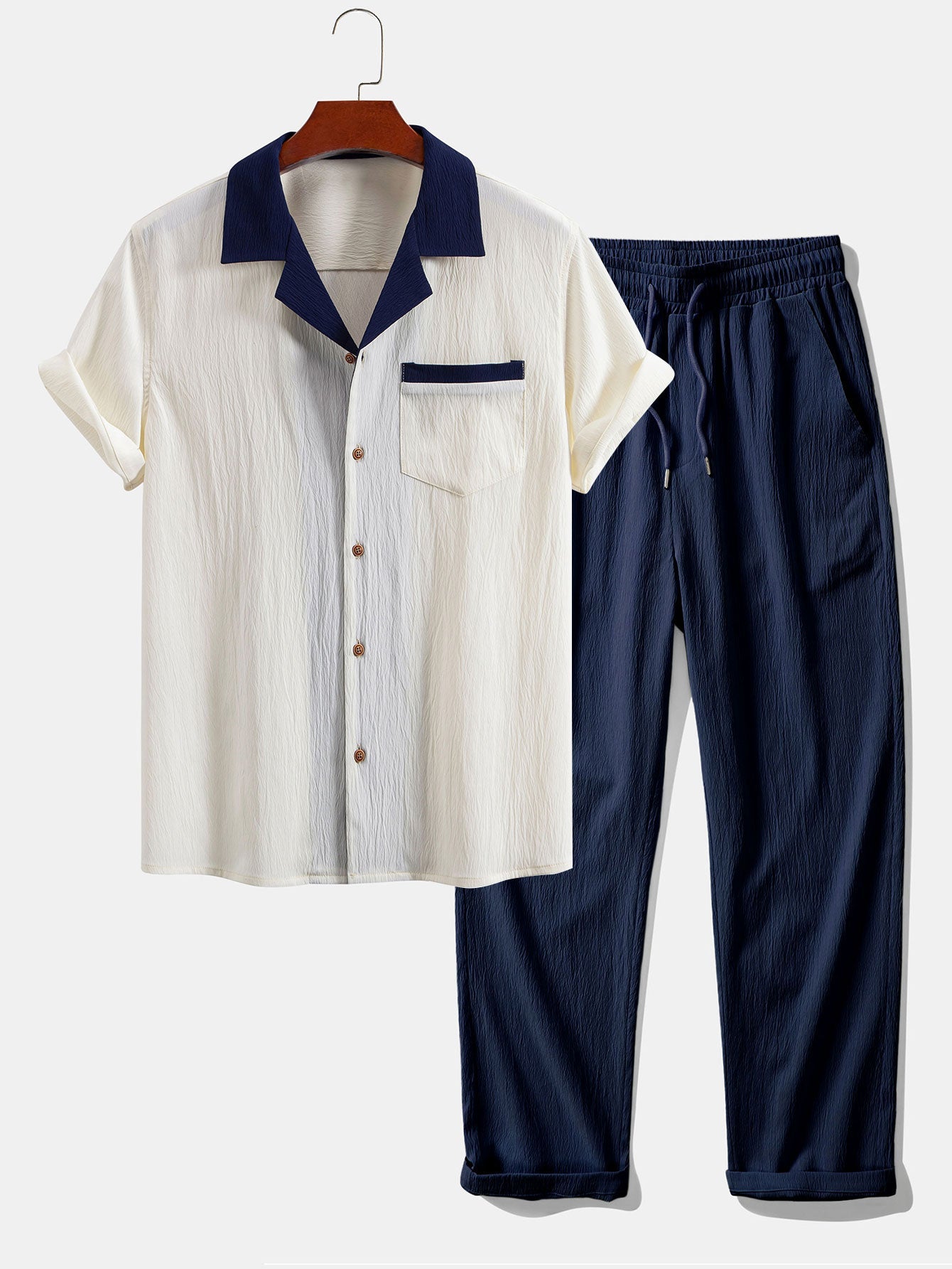 Grant® | Textured Contrast Cuban Shirt & Straight Leg Pants