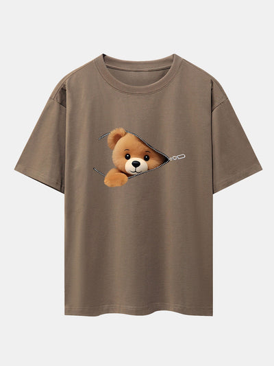 Gumersindo® | Zipper Bear Print Drop Shoulder Oversize T-Shirt