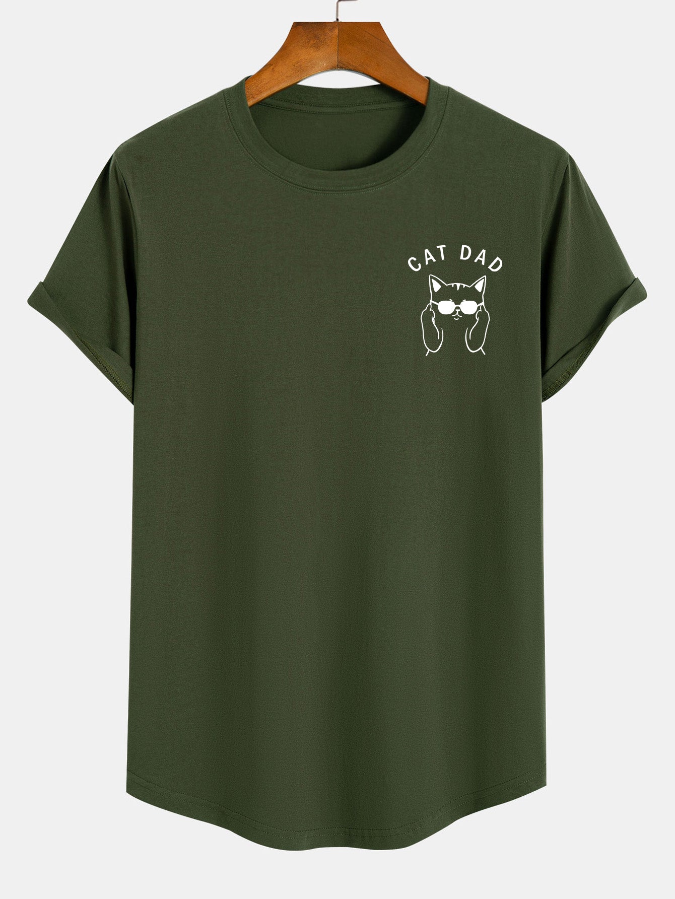 Gustavo® | Cat Dad Print Cotton Arc Hem T-Shirt