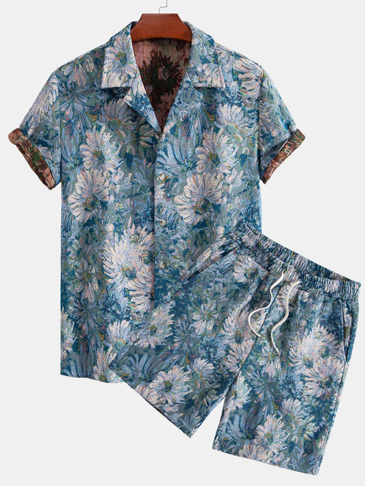 Adeimantos® | Painted Floral Jacquard Cuban Shirt & Shorts