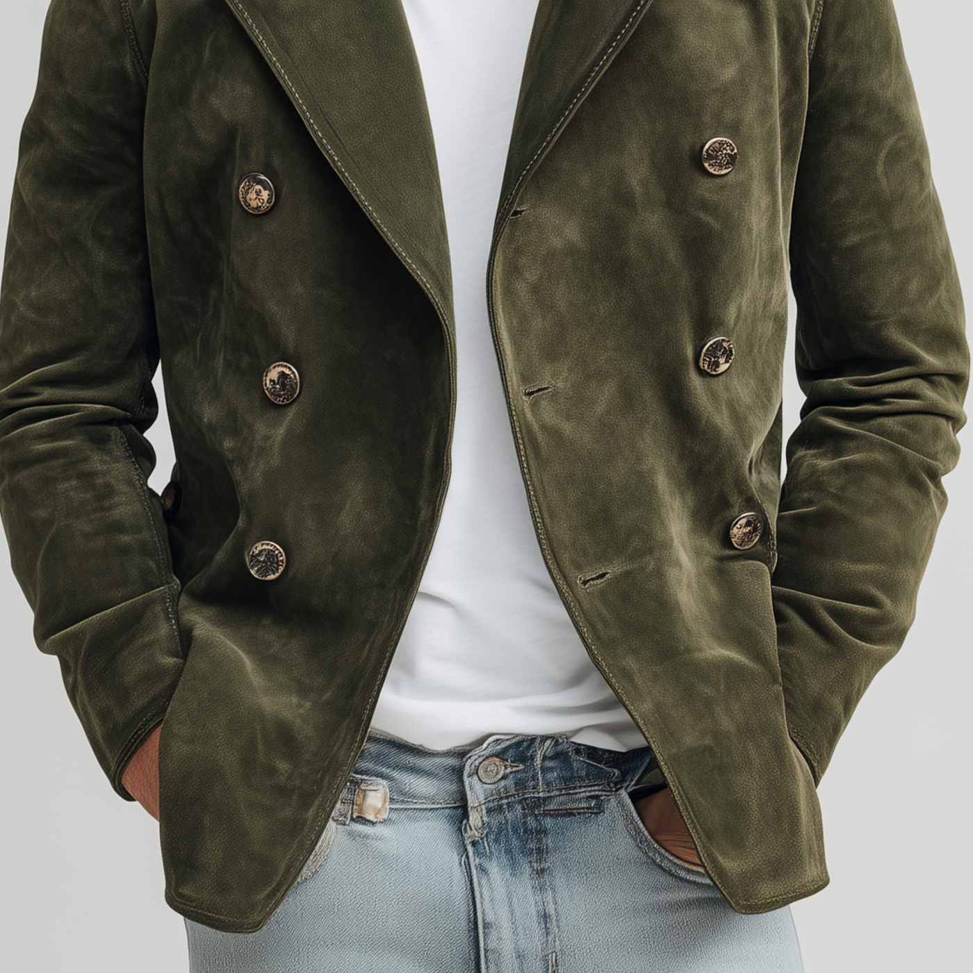 Men's Classic Casal Lapel Sede Doble Breasted JacketK