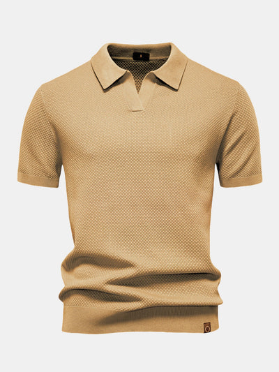 Elton® | Pineapple Texture Knit V Neck Polo