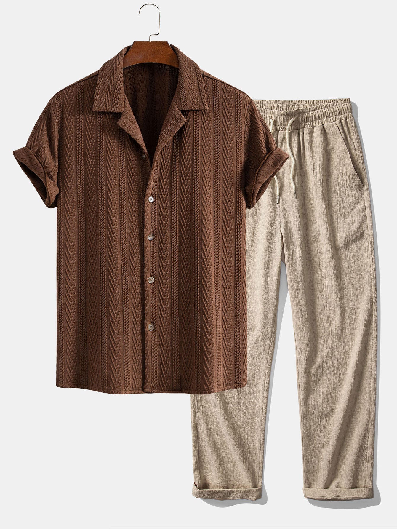 Gerard® | Texture Jacquard Cuban Shirt & Wrinkle Textured Straight Leg Pants