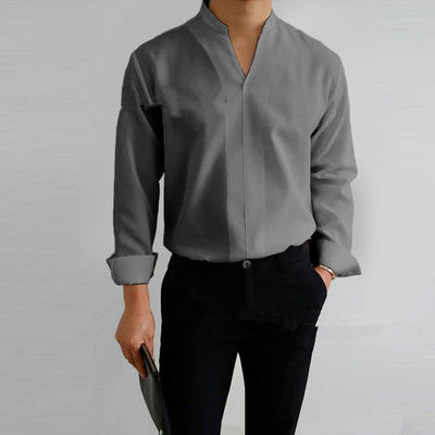 Chauncey® | Men'S Casual Solid Color Long-Sleeved V-Neck Shirt