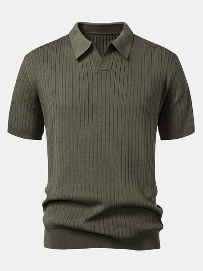 Connor | Stripe V Neck Knit Polo Shirt