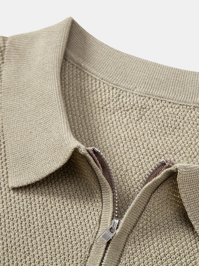 Julian | Textured Zip Up Knit Polo Shirt