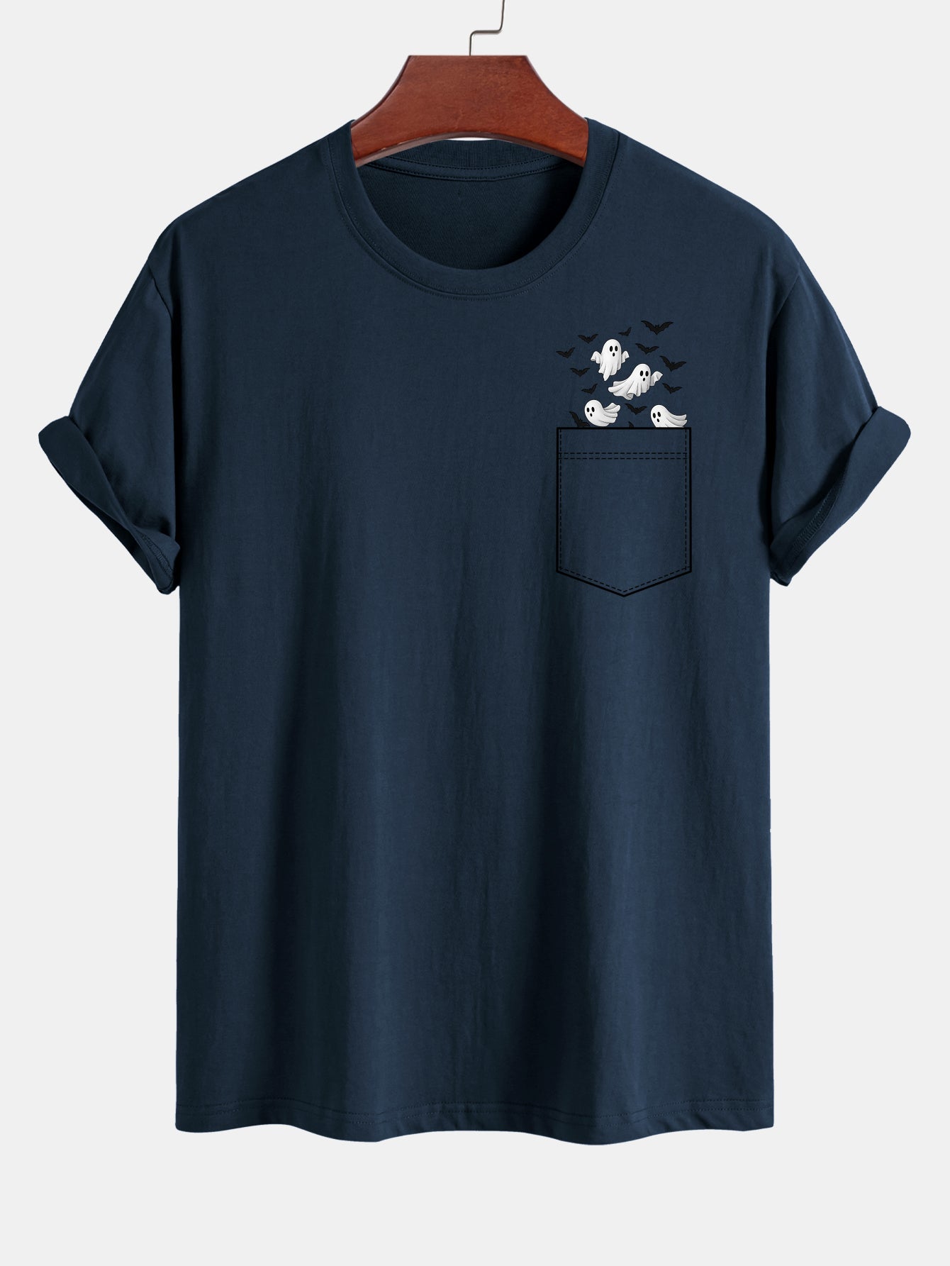 Barnaby® | Regular Fit Pocket Bat Ghost Print Cotton T-Shirt