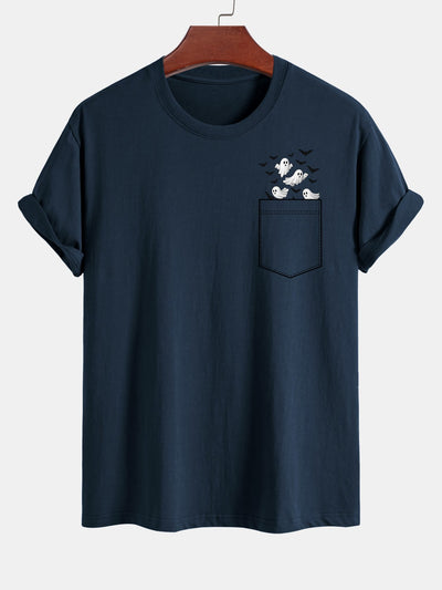Barnaby® | Regular Fit Pocket Bat Ghost Print Cotton T-Shirt