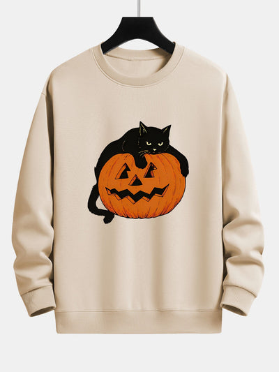 Belisario® | Pumpkin Black Cat Print Relax Fit Sweatshirt
