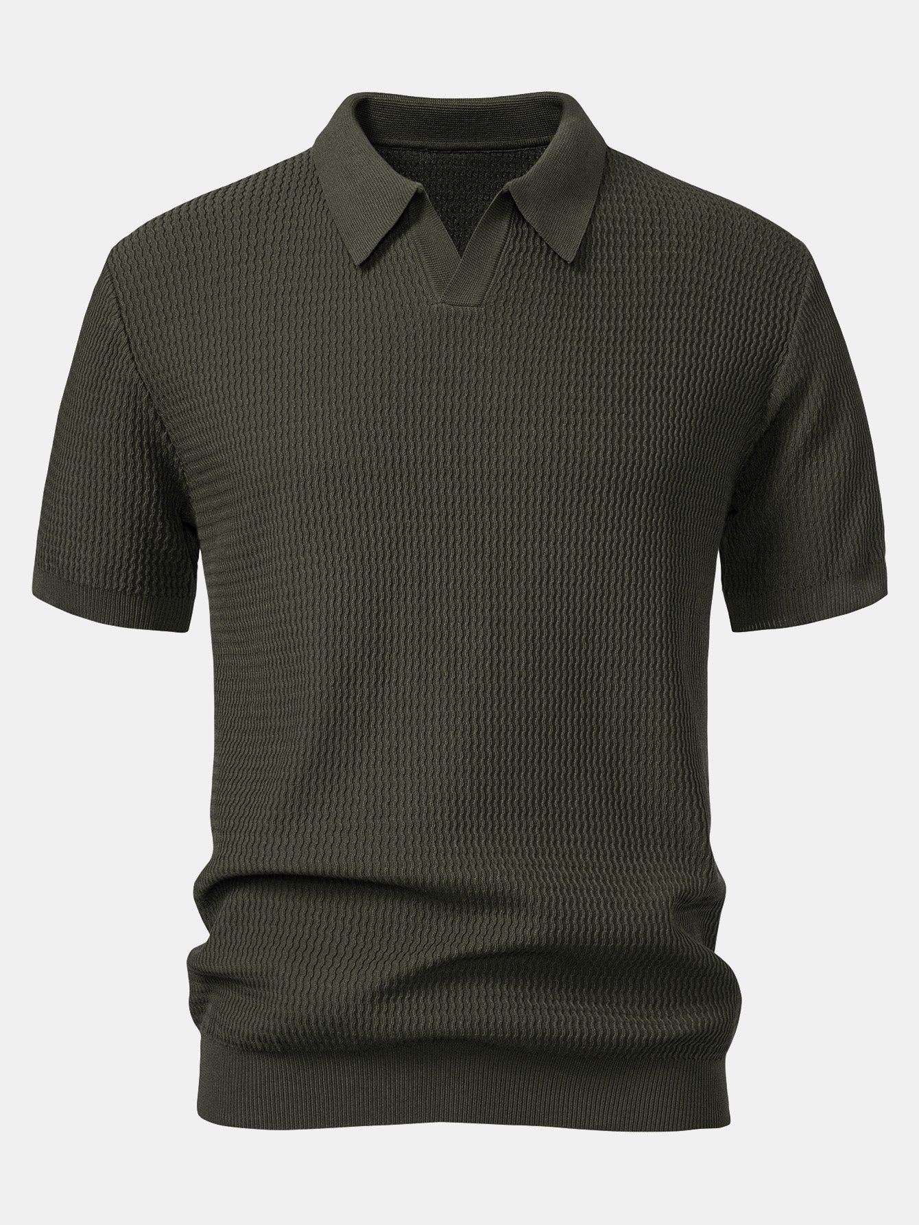 Caleb | Wave Jacquard Knit V Neck Polo Shirt