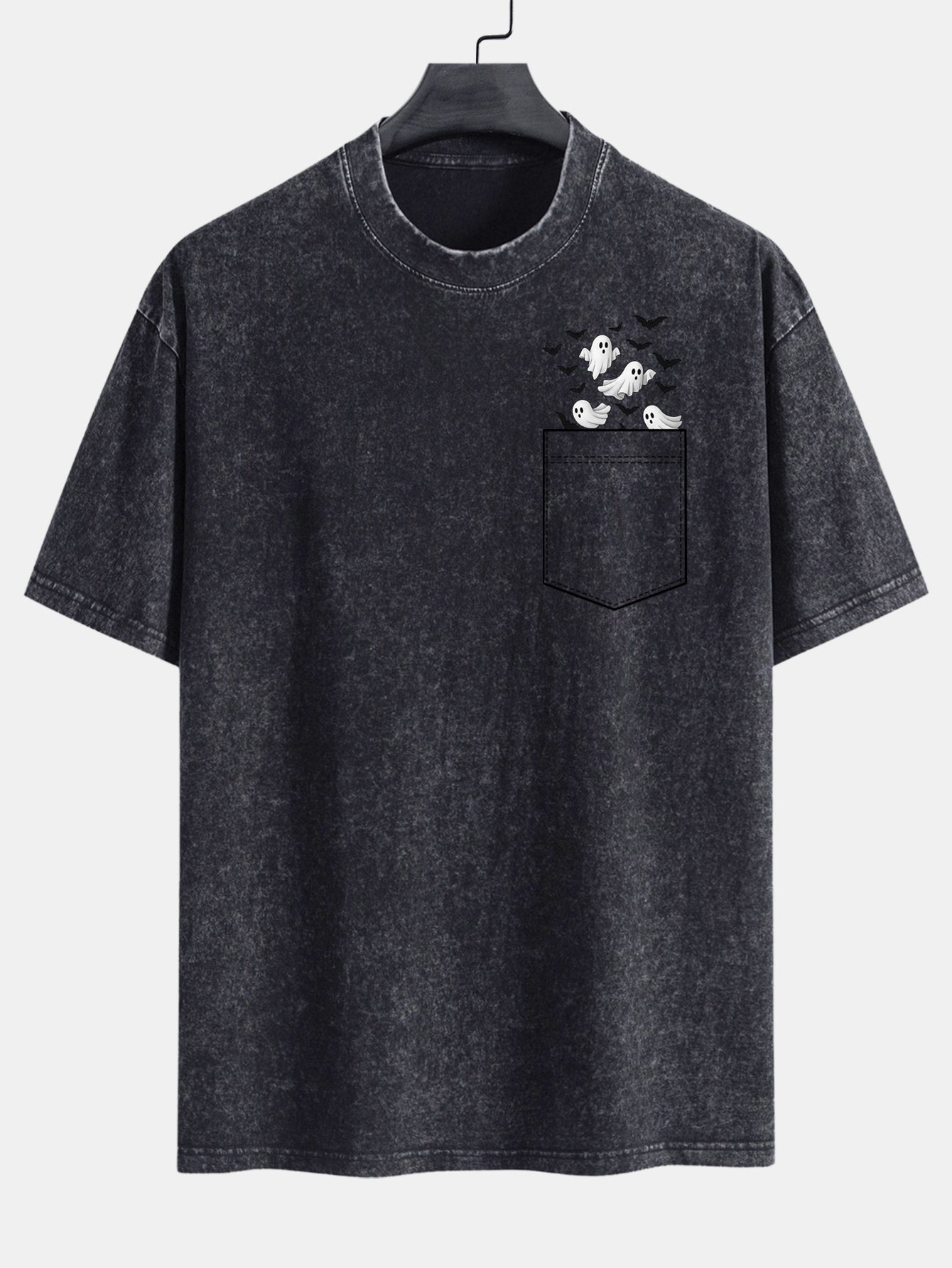 Bardo® | Pocket Bat Ghost Print Washed Distressed Drop Shoulder T-Shirt