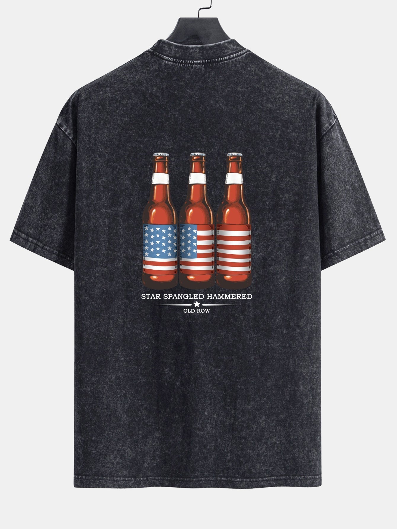 Jairo® | USA Old Row Beer Print Washed Distressed Drop Shoulder T-Shirt