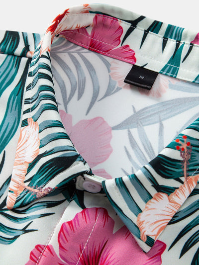 Lucas® | Tropical Flowers Print Button Up Shirt & Zip Pocket Swim Shorts