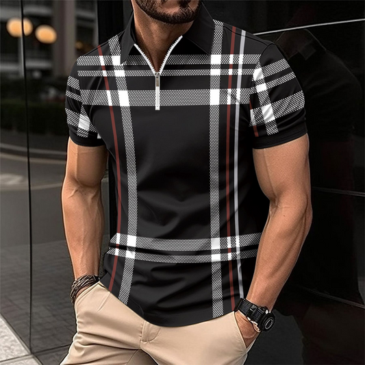 Prudencio® | Miami Striped Sports Polo Zipper