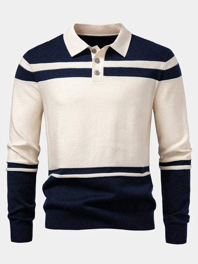 Alonso® | Long Sleeve Color Block Knit Polo Shirt