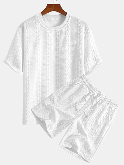 Cyrus® | Relax Fit Mid-Length Sleeve Twist Jacquard T-Shirt & Shorts