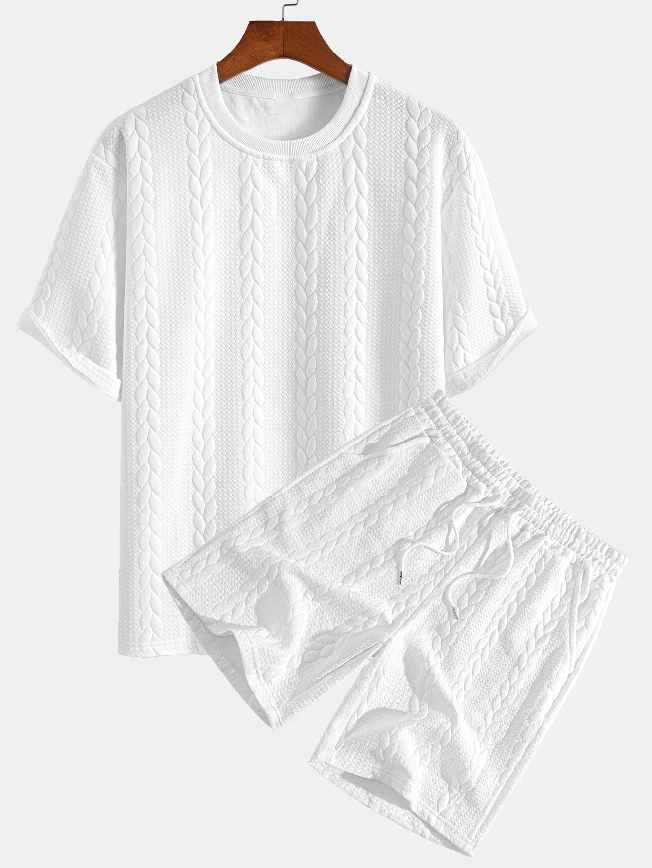Heraclio® | Relax Fit Mid-Length Sleeve Twist Jacquard T-Shirt & Shorts