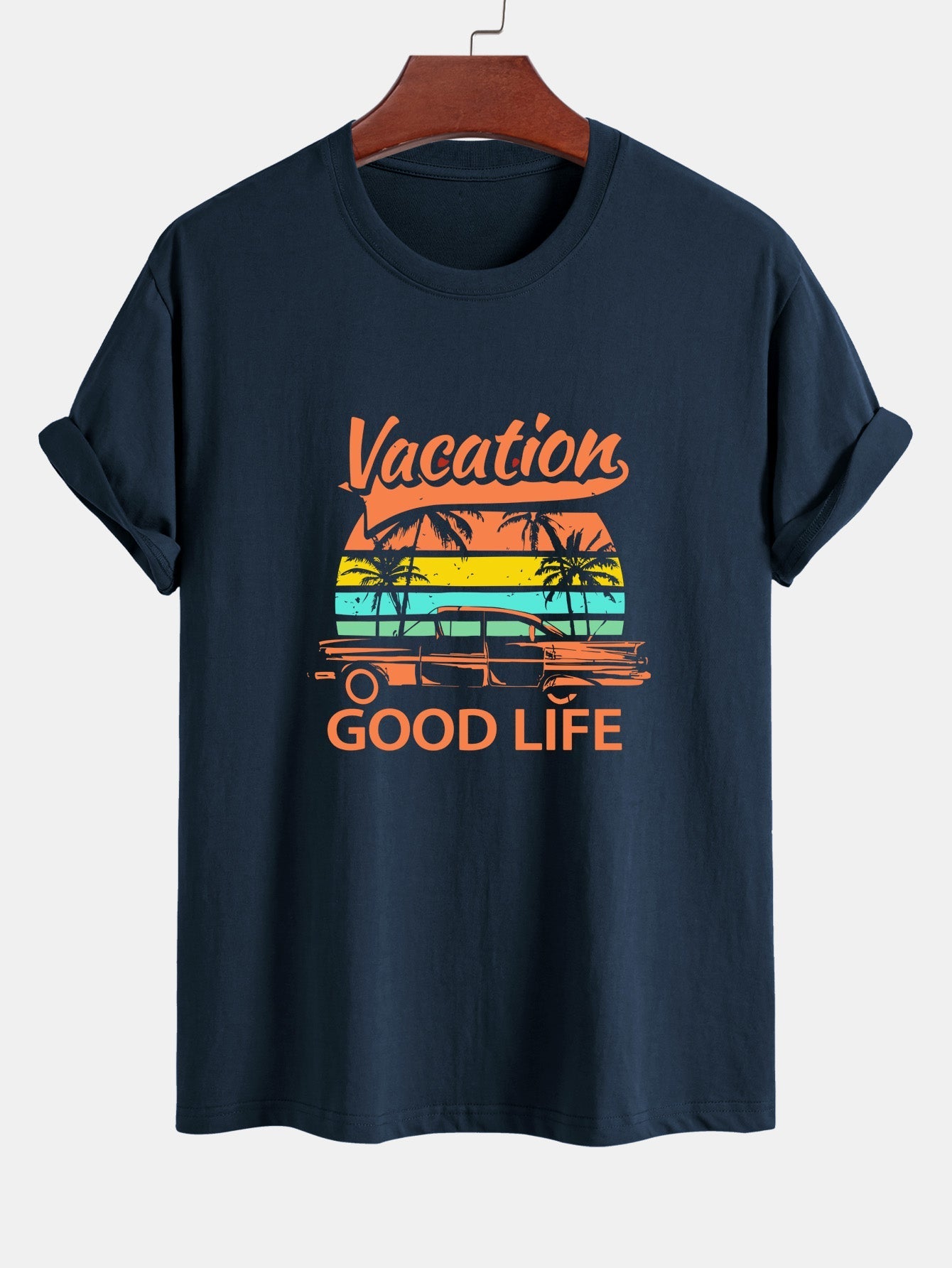 Heladio® | Good Life On Vacation Print Cotton T-Shirt