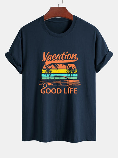 Heladio® | Good Life On Vacation Print Cotton T-Shirt