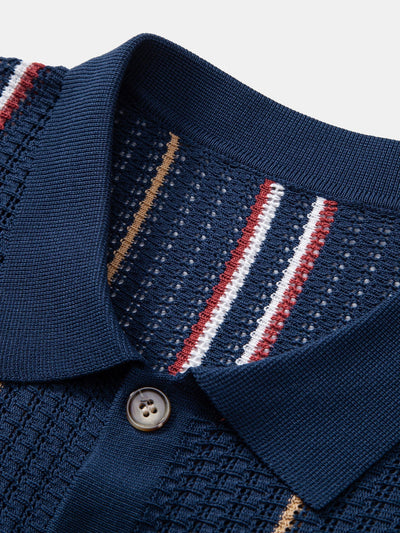 hola CROCHET STRIPED SHIRT WITH BUTTONS & STRAIGHT LEG LINEN PANTS