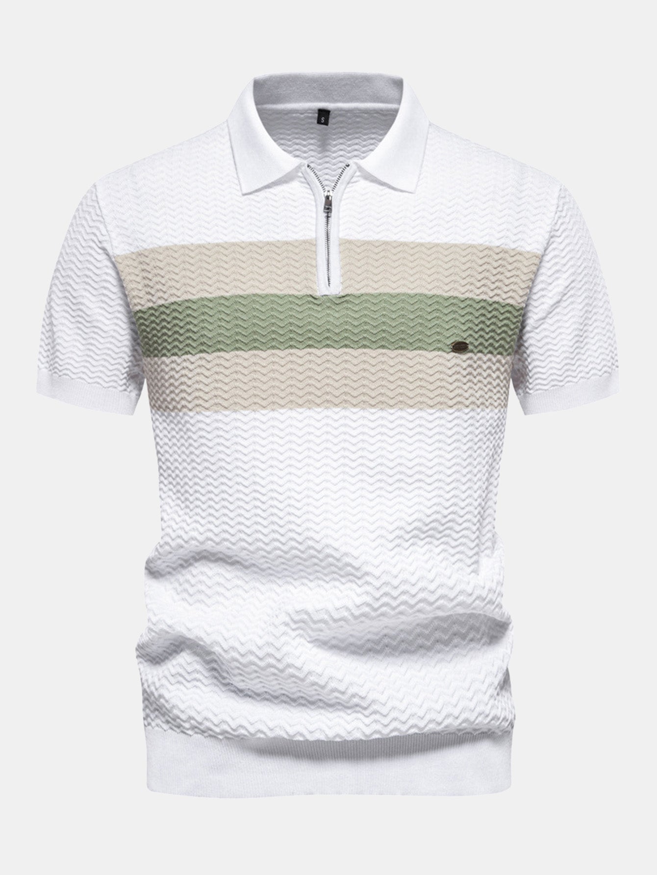 Cameron | Contrast Textured Jacquard Knit Zip Up Polo Shirt