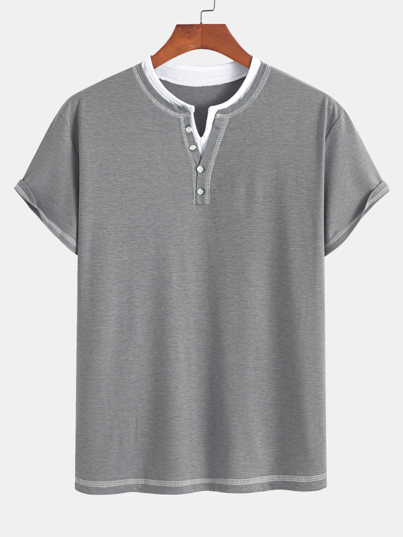William® | 2-in-1 Notched Collar Contrast Stitching T-Shirt