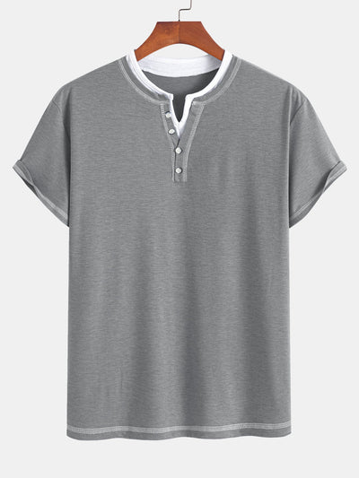 William® | 2-in-1 Notched Collar Contrast Stitching T-Shirt