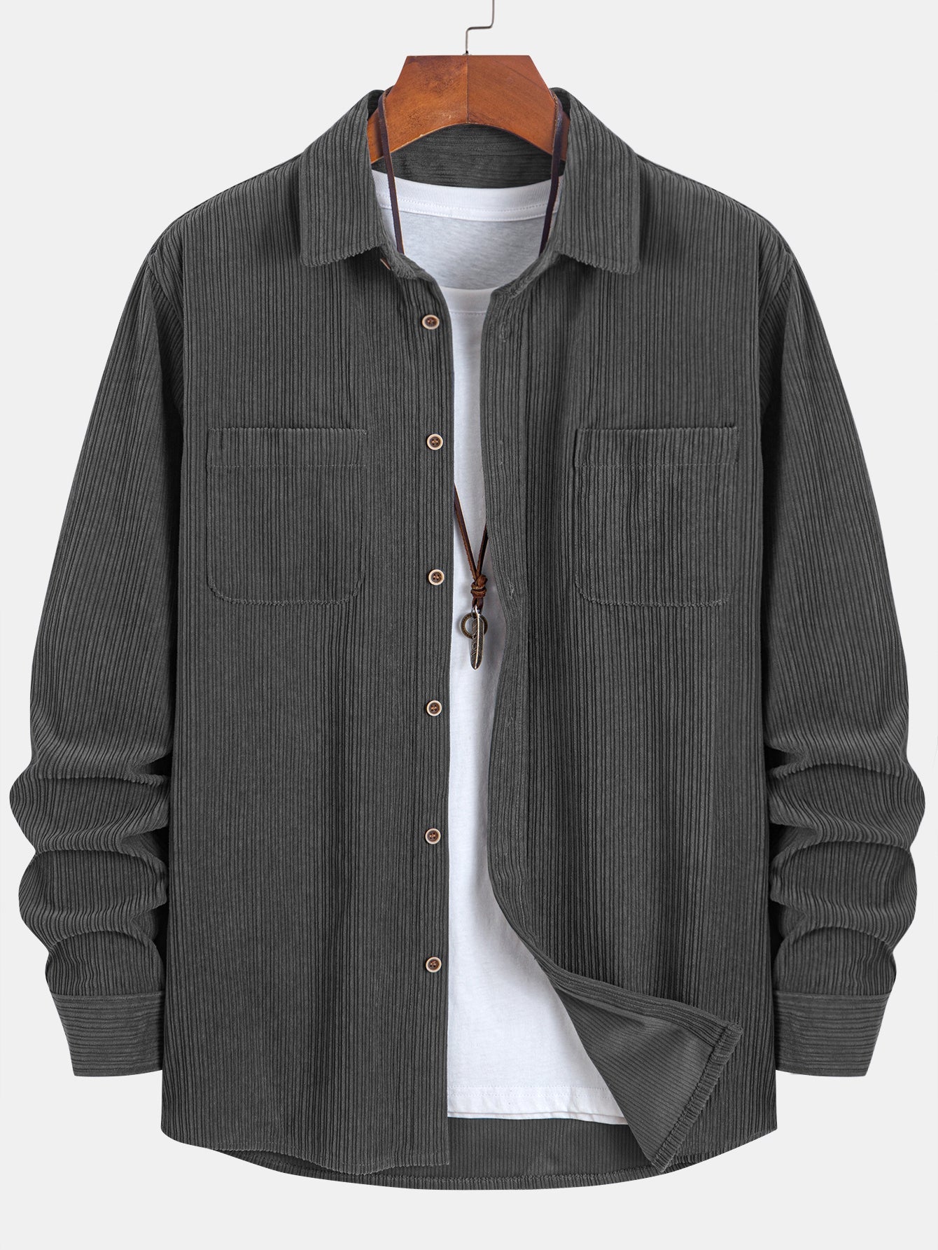 Kareem® | Long Sleeve Corduroy Pocket Button Up Shirt
