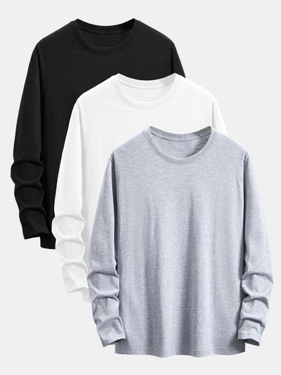 Addison® | 3 Pieces Basic Long Sleeve Cotton T-Shirts