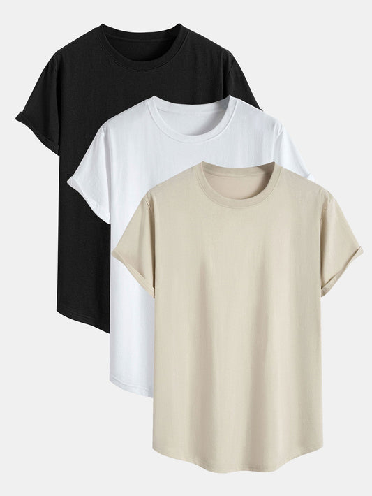 Aquiles® | 3 Pieces Basic Cotton Arc Hem T-Shirts