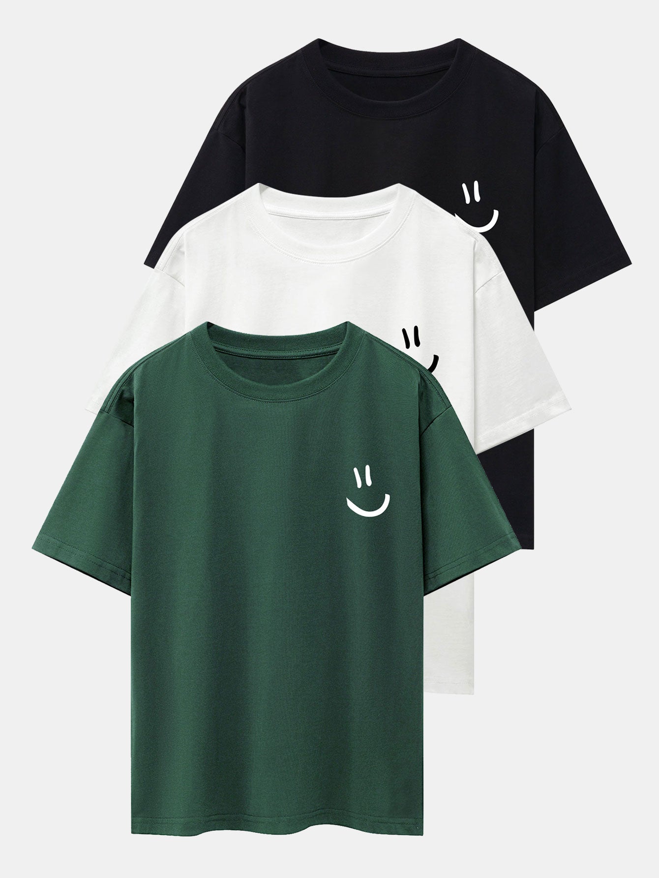 Adney® | 3 Pieces Smiley Face Print Drop Shoulder Oversize T-Shirts