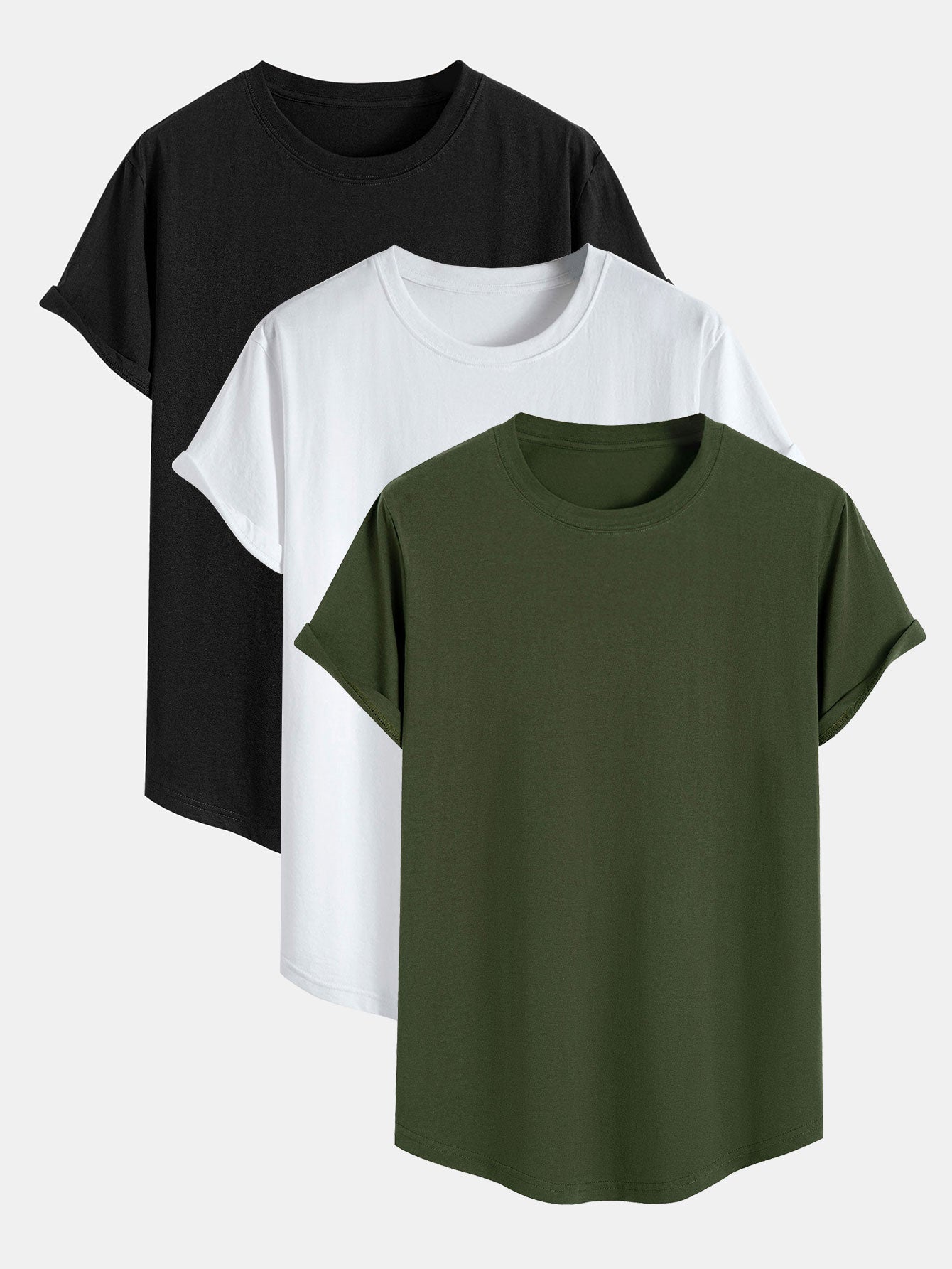 Aquiles® | 3 Pieces Basic Cotton Arc Hem T-Shirts