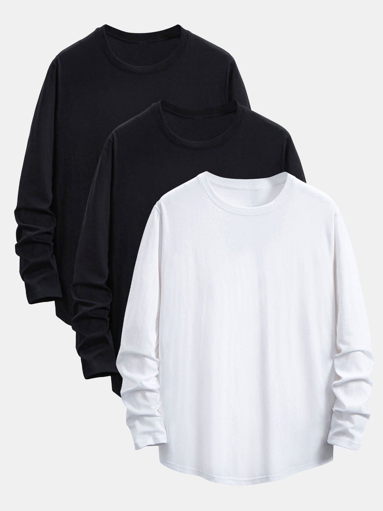Adamo® | 3 Pieces Basic Long Sleeve Cotton Arc Hem T-Shirts