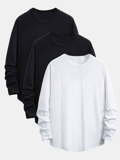 Adamo® | 3 Pieces Basic Long Sleeve Cotton Arc Hem T-Shirts