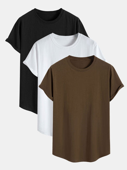 Aquiles® | 3 Pieces Basic Cotton Arc Hem T-Shirts
