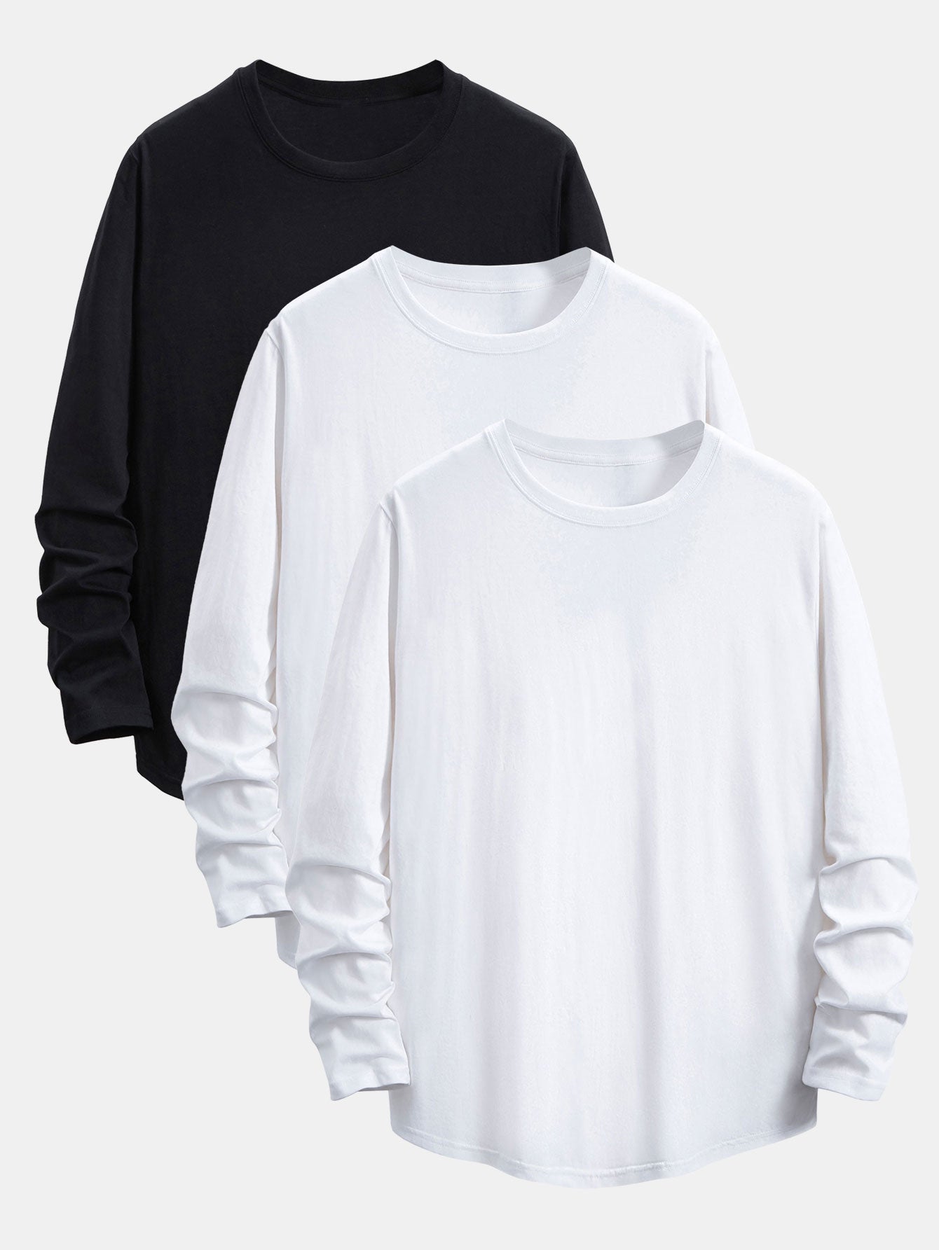 Adamo® | 3 Pieces Basic Long Sleeve Cotton Arc Hem T-Shirts