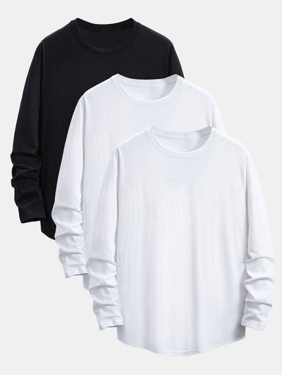 Adamo® | 3 Pieces Basic Long Sleeve Cotton Arc Hem T-Shirts