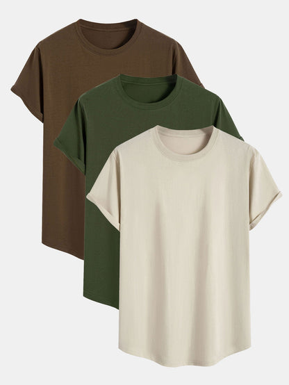 Aquiles® | 3 Pieces Basic Cotton Arc Hem T-Shirts